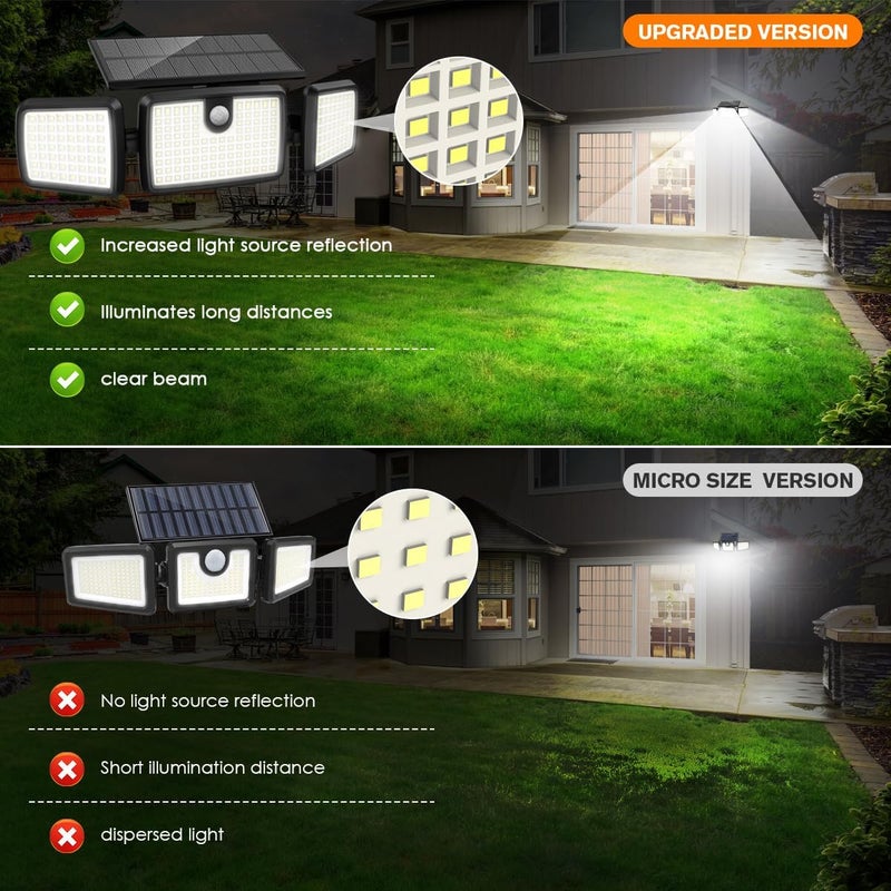 MIHANI Solar Lights Outdoor, 3 Head Solar Motion Lights Outdoor with 2500LM High Brightness, Built-in Bigger Tempered Glass Solar Panel, Sensitive PIR Motion Inductor(3-Pack) - Image 4